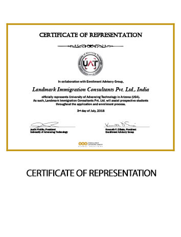 32. University of Advancing Technology Certificate Landmark Immigration Consultants Pvt. Ltd. India